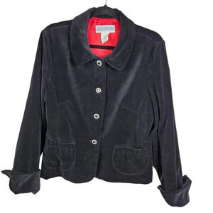 Jessica Howard Vintage Black‎ Velvet-like Blazer Size 14 jewel buttons
